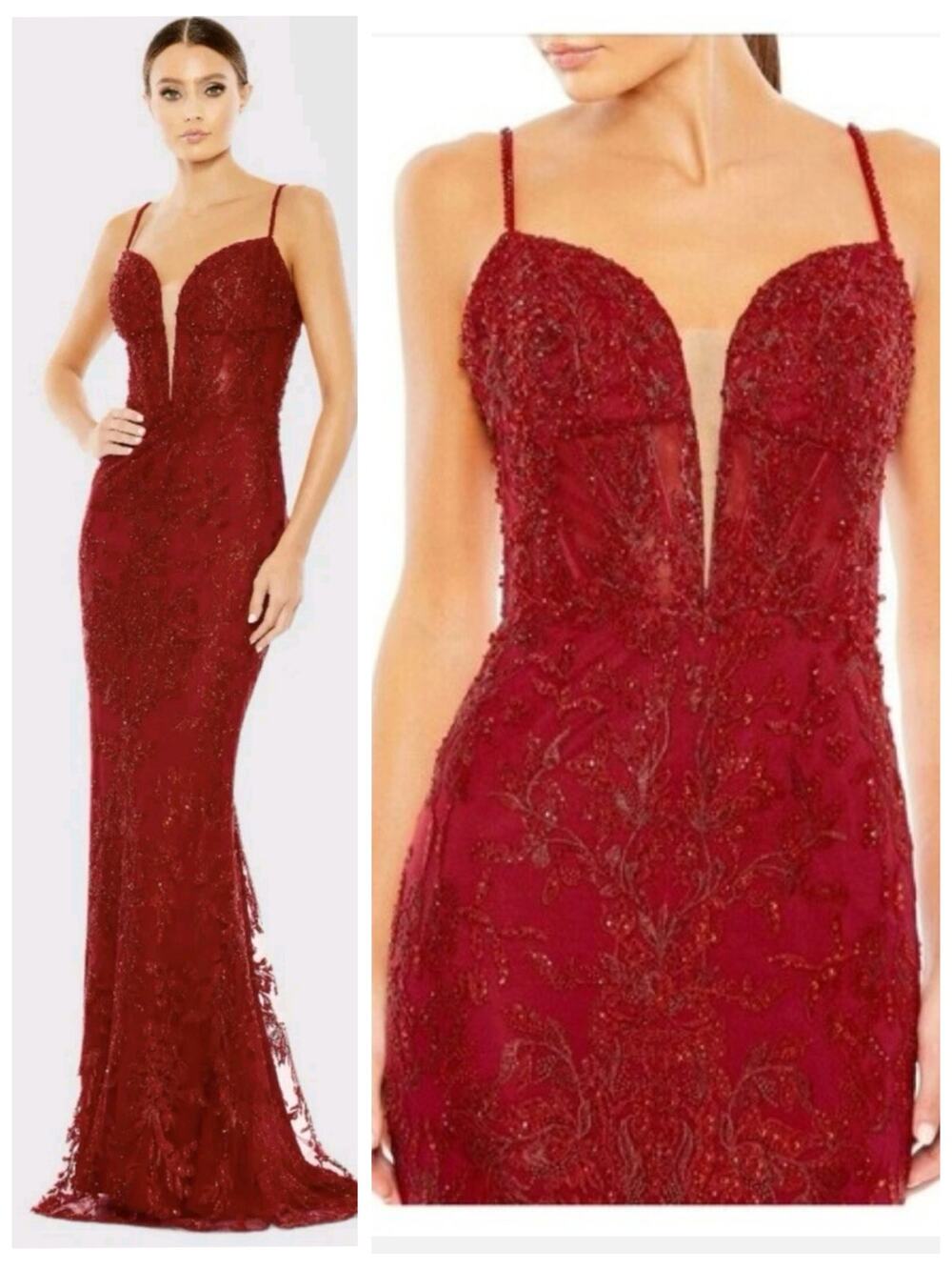 Mac Duggal 20330 Red Beaded Formal Dress Embroidered Evening Gown Maxi 12